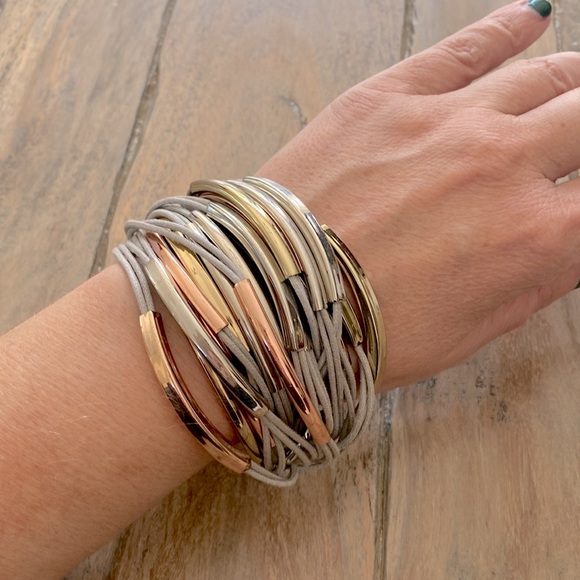 Gold Silver Rose Gold multi strand Bracelet New - Picture 1 of 11